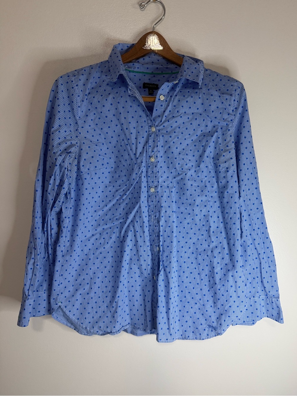 Talbots Light Blue Patterned Button-Up Shirt cotton size medium